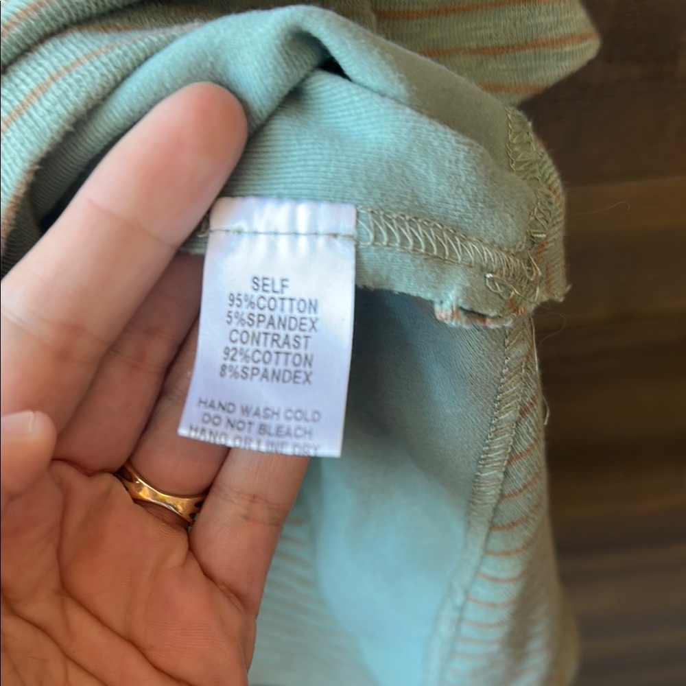 Easel Oversized Sage Green and Brown Striped Henley Shirt Small - Picture 7 of 8